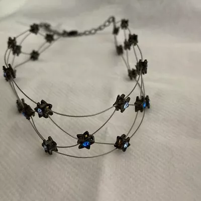 Buy Black / Blue Wire Choker Costume Jewellery Necklace • 1.45£