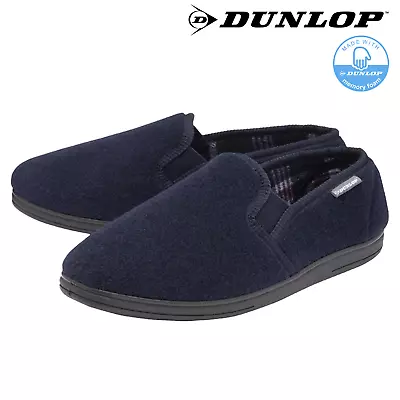 Buy Mens Navy Dunlop Luxury Warm Memory Foam Rubber Sole Slip On Slippers Size 10 • 10.99£