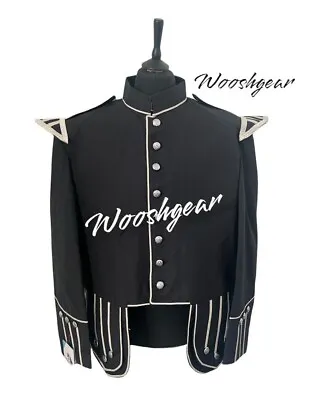 Buy Doublet Tunic Military Piper Drummer Jacket Uk 44R  Black & Silver 100% Wool. • 89.99£