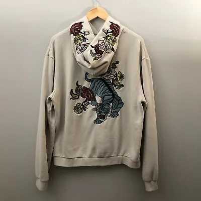 Buy Urban Outfitters Hoodie Men Small Beige Tiger Embroidered Tattoo Traditional USA • 13.95£