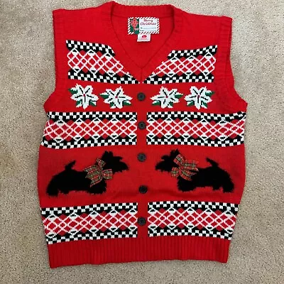 Buy Merry Christmas Unisex Red Scottie Dog Pullover Sweater Vest Knit Jacquard Large • 12.30£