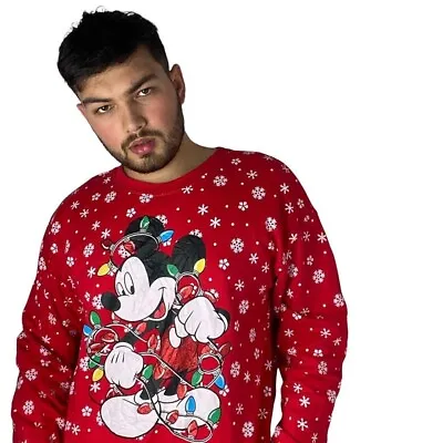 Buy Christmas Disney Mickey Mouse Jumper Size XXL Red Men’s Vintage Snowflake • 15£