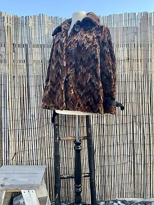 Buy True Vintage Faux Fur Tribal Aztec Boho Brown Mix Short Coat Jacket Size 18 L XL • 39.95£