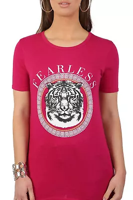 Buy Fearless Print Tiger Motif Cotton Tee Shirt • 3.50£