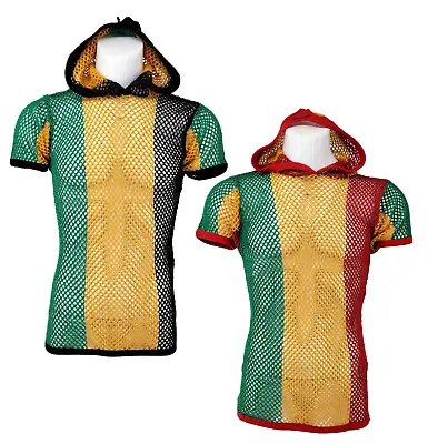 Buy Mesh Fishnet Hoodie String T-Shirt Mens Short Sleeve Hood Tee Top Shirt Casual • 10.49£