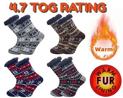 Buy Mens Thermal Socks 4.7 Tog Fleece Sherpa Lining Slipper Gripper Bed 6-11 Socks • 7.45£