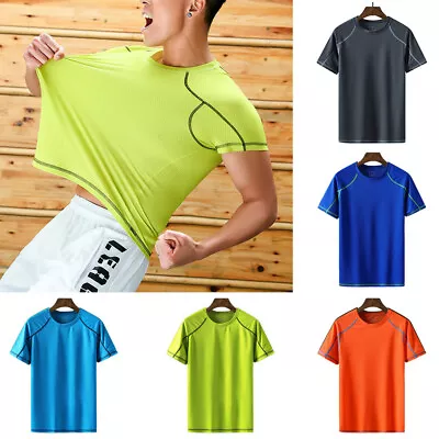Buy Men Rash Guard Swim Shirts Short Sleeve UV Shirt Athletic Quick Dry T-Shirt Tee • 9.78£