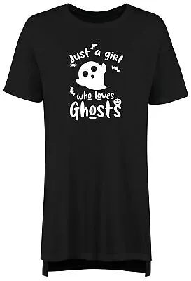 Buy Girl Who Loves Ghosts Nightie Womens Frightful Spook Boo Ladies Night Shirt Gift • 13.99£