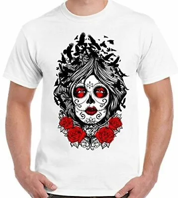 Buy Day Of The Dead T-Shirt Muerte Lady Crow Mens Sugar Skull Tee Top • 10.95£