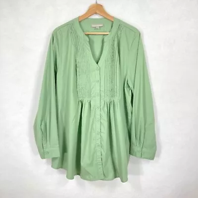 Buy Woman Within Plus Size Perfect Pintuck Solid Tunic Shirt 1X Sage Green • 21.22£