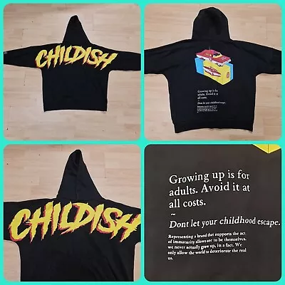Buy Childish Hoodie Size M Spell Out Oversized Tgf Black & Yellow Hoody Back Print • 99.99£