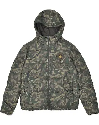 Buy CONVERSE Mens Hooded Padded Jacket UK 36 Small Green Camouflage Polyester GA14 • 26.70£