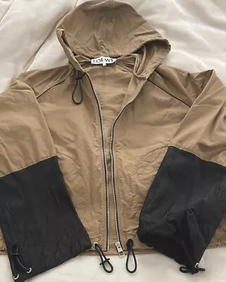 Buy LOEWE Beige Cotton With Black Leather Sleeve Hooded Jacket- 38 • 100£