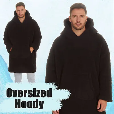 Buy Oversized Blanket Hoodie Mens Ladies Unisex Black Long Fleece Hooded Jumper SALE • 22.99£