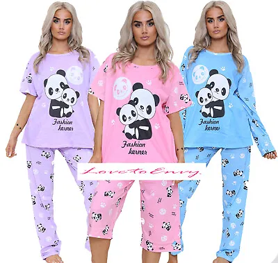 Buy Ladies Pyjama Set Cotton Rich Panda Lounge Wear Casual 2 Piece Nightwear Set. • 12.95£