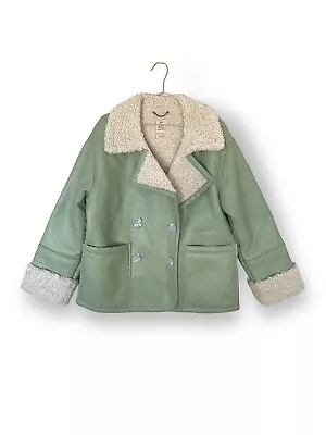 Buy Free People Kaja Vegan Leather Retro Sherpa Jacket Green Size Small • 63£