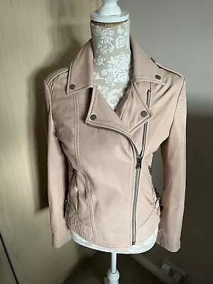Buy MANGO Super Soft Leather Pink Biker Jacket. Buckle Detail. Zip Front. Size Small • 12.99£