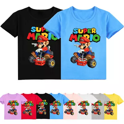 Buy Kids Boys Girls Super Mario T-Shirt Short Sleeve 100% Cotton School Tee TShirt • 9.89£