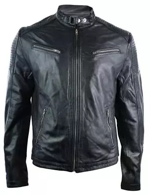 Buy Mens Slim Fit Real Leather Vintage Retro Tan Brown Washed Biker Jacket Casual • 109.99£