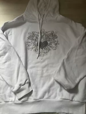 Buy Subdued Oversized White Hoodie Hooded Jumper Top Queen Hearts Diamanté One Size • 5£