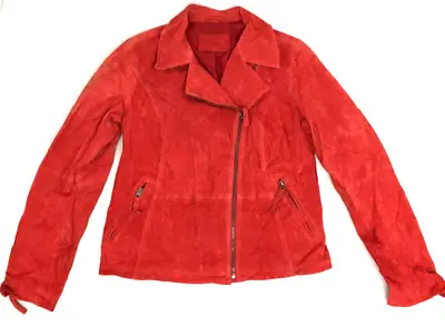 Buy Vintage 90s Retro Pink Red Real Suede Asymmetric Zip Moto Biker Jacket Size 12 • 19.99£