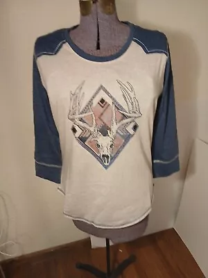 Buy Legendary Womens Stockyarfd Raglan T-Shirt Deer Skull Blue • 21.73£
