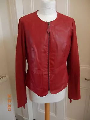 Buy Sandwich Red Fitted Leather And Jersey Biker Jacket Size EU 38 (size 10) • 30£