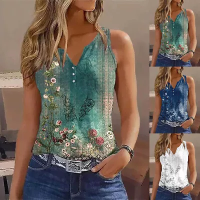 Buy Women Floral Tank Tops Vest Cami Ladies Summer Sleeveless Blouse T Shirt Size 14 • 2.69£