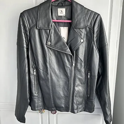 Buy BNWT Metallic Look Pewter Faux Leather Biker Jacket Size 16 • 30£