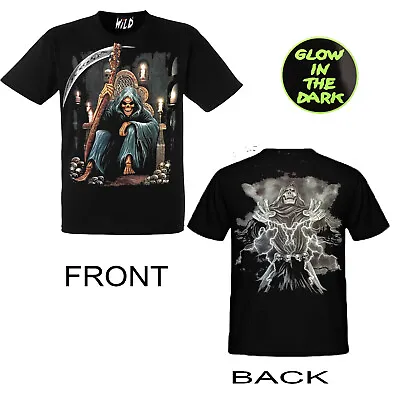 Buy Men Gothic T-shirt Grim Reaper/Skulls  Glow In Dark Both Side Print By WILD • 7.99£