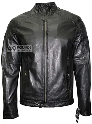 Buy Men's Black Short Casual Biker Motorcycle Style Real Leather Jacket 8003 • 41.65£