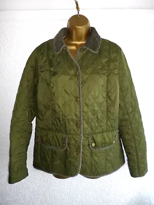 Buy BARBOUR Lightweight Olive Green Quilted Jacket Brass Poppers & Corduroy Collar • 20£