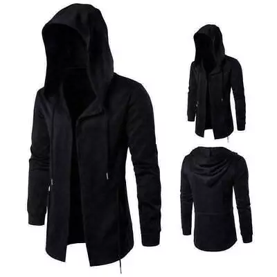 Buy Steampunk Men Hoodie Wizard Cloak Mid Long Windbreaker Hooded Coats Jackets Size • 28.79£