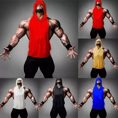 Buy Gym Workout Tee Men's Sleeveless Hoodie Tank Top Muscular Bodybuilding • 14.40£