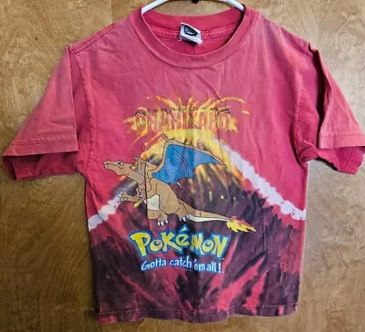 Buy Vintage Y2K 2000 Pokemon Charizard Boys M(8) T-shirt Red Tie Dye Nintendo RARE • 55.26£