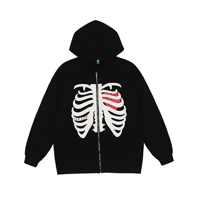 Buy Skeleton Hoodies Women Gothic Black Zip Up Oversized Sweatshirt Harajuku Hoode • 11.91£