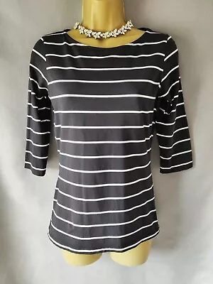 Buy Size S Gallery Black & White Striped Round Neck Top Blouse Mid Sleeve T-Shirt • 3.99£