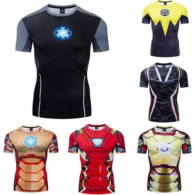 Buy Men's T-shirts Iron Man Superhero Compression Men Short Sleeve Tops Gym Tee UK • 15.11£