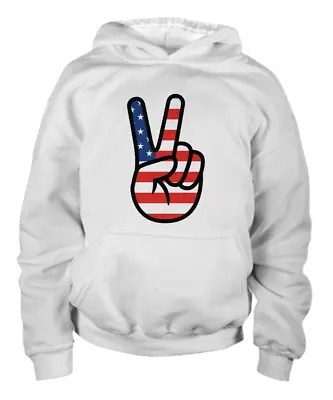 Buy American Flag Peace Sign Fingers Kids Youth Hoodie | Patriotic USA Pullover • 17.65£