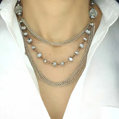 Buy Boho Women Multi Layer Long Chain Pendant Choker Necklace Crystal Choker Jewelry • 5.95£