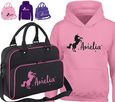 Buy Childrens Personalised Glitter Unicorn Shoulder Bag Horse Riding Hoodie Gift • 15.99£