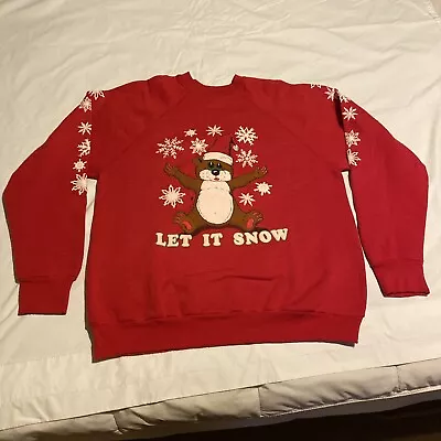 Buy Vintage Tultex Christmas SweatShirt Sweater Let It Snow Large • 13.95£
