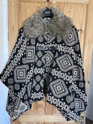 Buy Ladies Poncho By Tu With Detachable Fur Collar - Size S • 3.99£