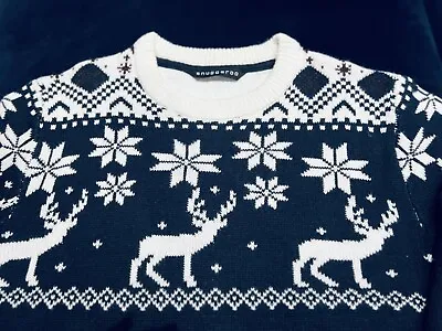 Buy Mens Navy Blue And White Christmas Reindeer Jumper • 7£