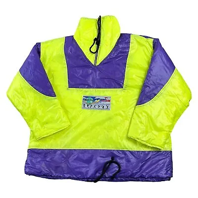 Buy Vintage Yellow Winter Puffer Jacket 1/4 Zip Colour Block Retro Mens Medium • 24.99£