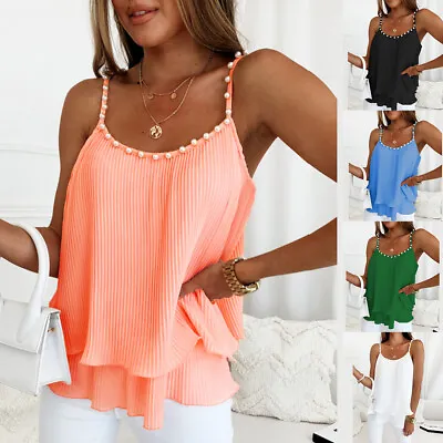 Buy Womens Summer Sleeveless Tank Tops Ladies Casual Loose Party Vest Cami Shirt UK • 3.09£