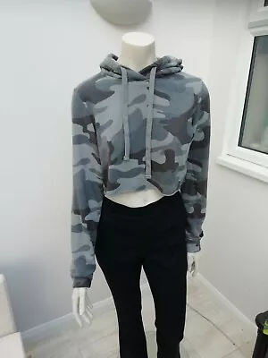 Buy Ladies  Hollister  Cropped Grey Camouflage Print Hoodie  Size S 6/8 • 11£