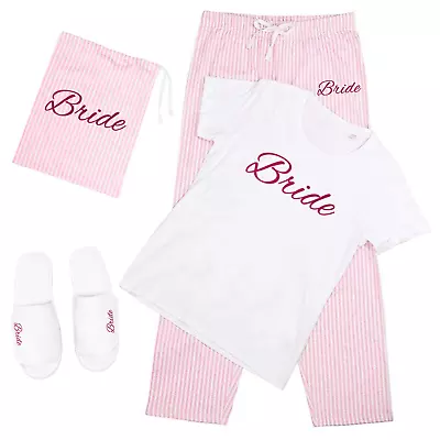 Buy Pink Wedding T-Shirt & Trousers Pyjamas Set Hen Do Party Bride To Be Bridesmaid • 25£
