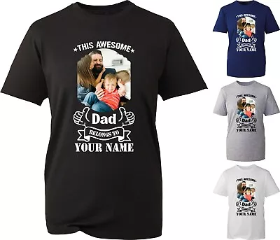 Buy Personalised This Awesome Dad Father's Day Tshirt Your Name & Photo Gift Tee Top • 12.99£