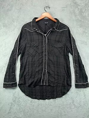 Buy NWT Dear John Western Shirt Womens Large Black Plaid Pearl Snap Open Long Sleeve • 55.34£